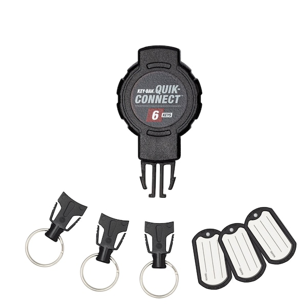 6-KEY Capacity Retratractable Keychain 3 interchangeable key rings Belt Clip attachment, 24" reach